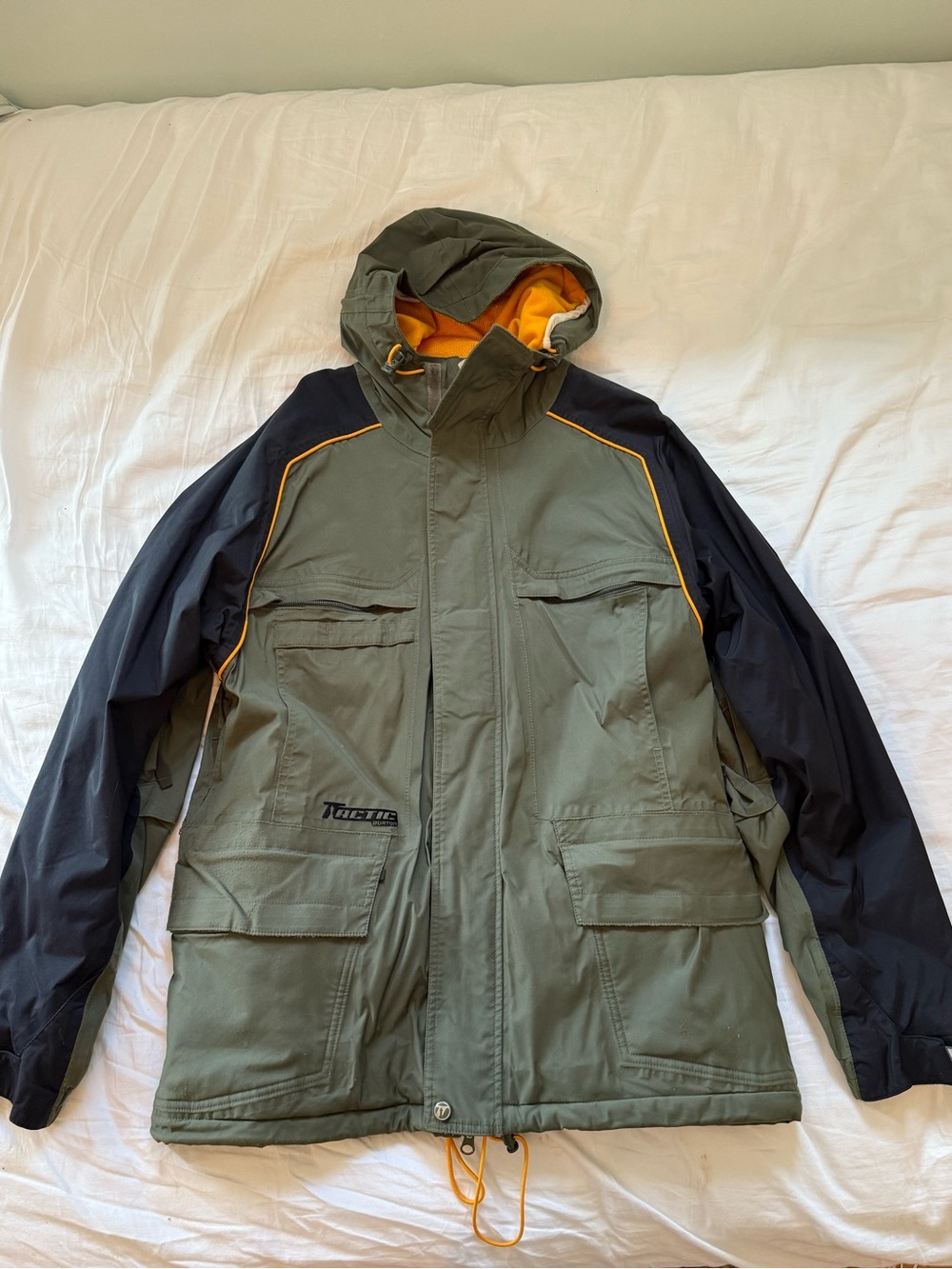 Burton Olive Green and Black Hooded Raincoat with Yellow Trim
